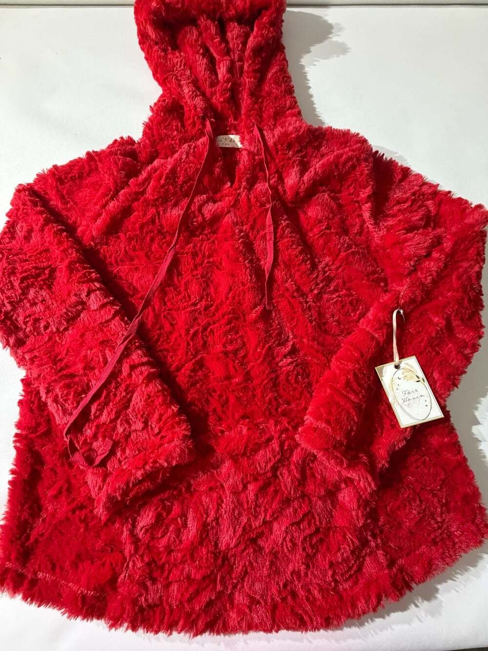 Fair Haven M Red Fuzzy Faux Fur Hoodie Pullover Cozy Sherpa NWT